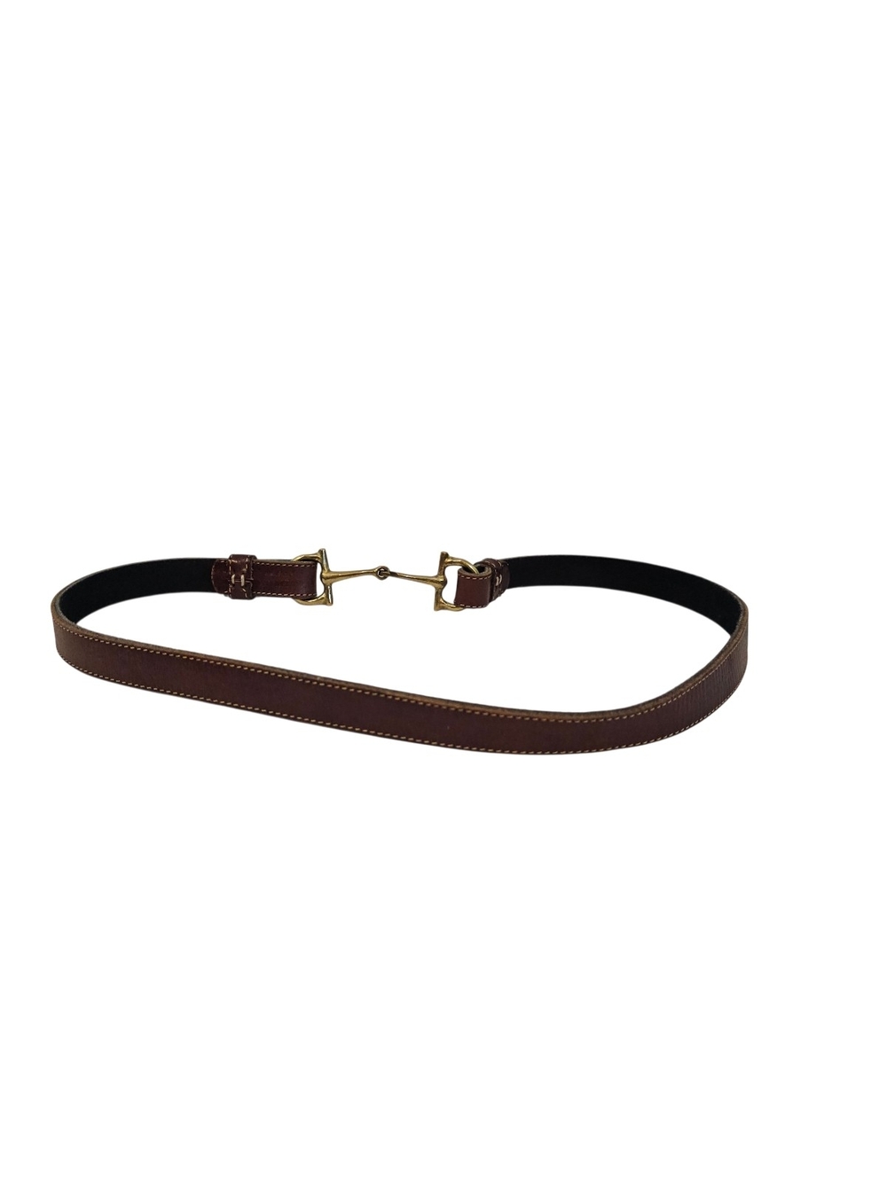 Classy Brown Leather Equestrian Belt Brass Horse Bit Clasp - Picture 3 of 5